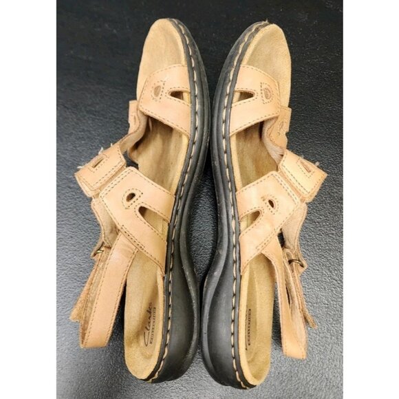 Clarks Leisa Annual Sandals 8M Tan Brown Leather Riptape Strap Back 26105576 - Picture 6 of 8